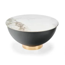 CECILIA COFFEE TABLE, WHITE MARBLE / GRAY / GOLD