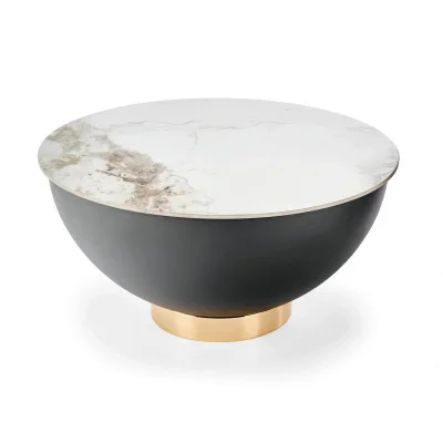 CECILIA COFFEE TABLE, WHITE MARBLE / GRAY / GOLD