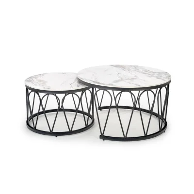 FORMOSA COFFEE TABLES, SET OF 2 PCS. WHITE MARBLE / BLACK