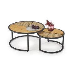 GARMINA COFFEE TABLES, SET OF 2 PCS. GOLDEN / BLACK OAK