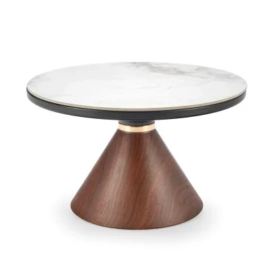 GENESIS COFFEE TABLE, WHITE MARBLE / WALNUT / GOLD