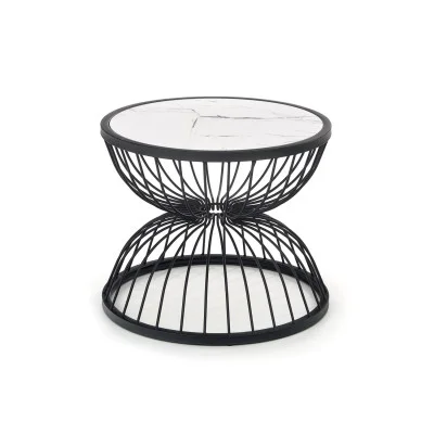 KIM COFFEE TABLE, TOP - WHITE MARMUR, FRAME - BLACK