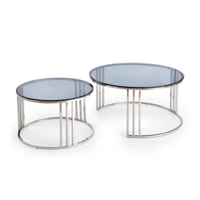 MERCURY COFFEE TABLES, SET OF 2 PCS. FRAME - SILVER, GLASS - SMOKE