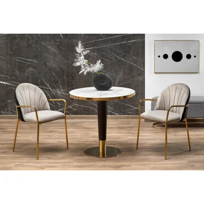 MORATA ROUND TABLE, WHITE MARBLE / BLACK / GOLD