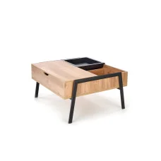 PODIUM COFFEE TABLE, NATURAL WOOD, BLACK LEGS