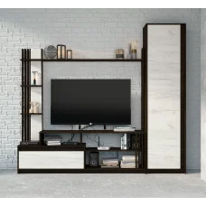 Bright TV wall, slide into the living room with a cabinet 2100 x 520 x 2000 mm, Wenge magic / White craft oak