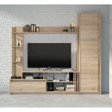 Bright TV wall, slide into the living room with a cabinet 2100 x 520 x 2000 mm, Sonoma Oak