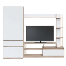 Bright TV wall, slide into the living room 2500 x 520 x 2000 mm, Sonoma Oak / White