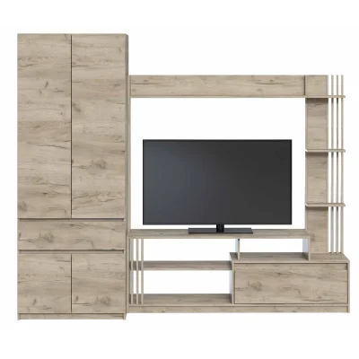 Bright TV wall, slide into the living room 2500 x 520 x 2000 mm, Oak craft grey