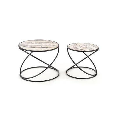 COFFEE TABLES SUSANNA, SET OF 2 PCS. WHITE MARBLE / BLACK