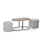 PAMPA COFFEE TABLE WITH POUFFS, TOP: WALNUT, LEGS: BLACK, POUFFS: GRAY order