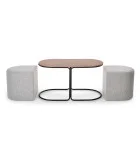 PAMPA COFFEE TABLE WITH POUFFS, TOP: WALNUT, LEGS: BLACK, POUFFS: GRAY order