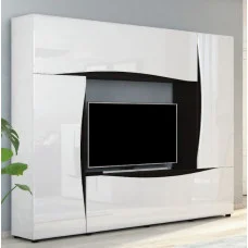 Wall for TV in the living room Amulet 2300x400x1900 mm MDF White gloss / Wenge