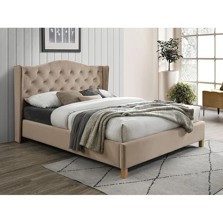 Bed ASPEN VELVET 160, beige / oak BLUVEL order