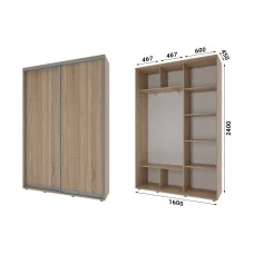 Sliding wardrobe 2 doors Chipboard Classic-1160x240x45 color Sonoma Oak