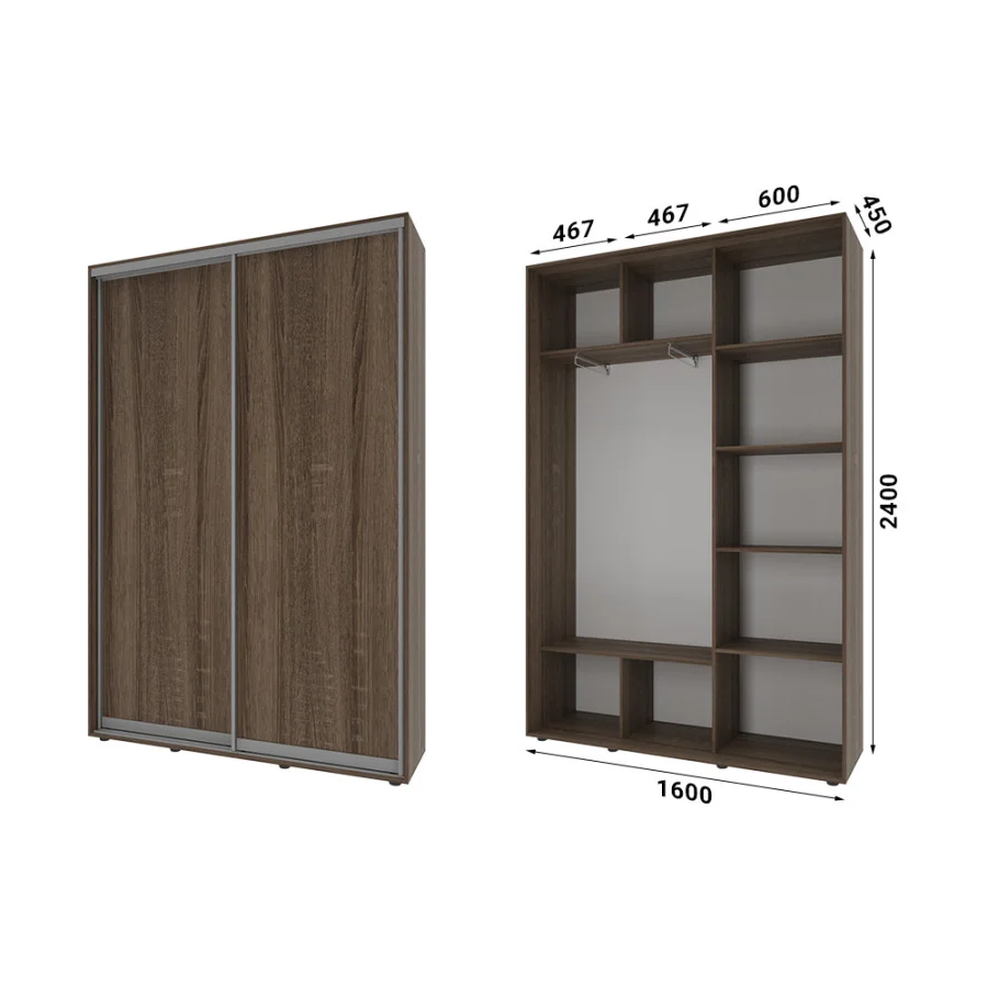 Sliding wardrobe 2 doors Chipboard Classic-1160x240x45 color Sonoma Oak truffle order