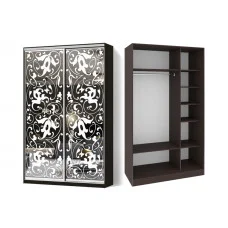 Sliding wardrobe 2 doors Sandblasting/Sandblasting pattern 62L-62R color Wenge Classic-2100x200x45