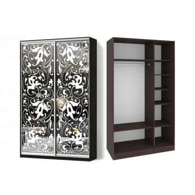 Sliding wardrobe 2 doors Sandblasting/Sandblasting pattern 62L-62R color Wenge Classic-2100x200x45