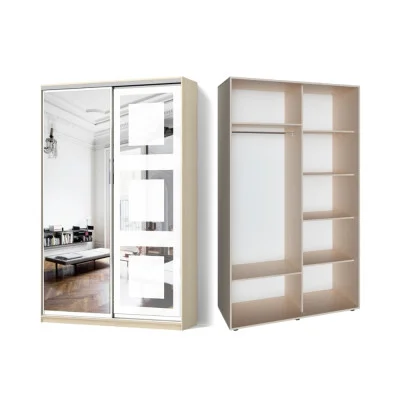 Sliding wardrobe 2 doors Mirror/Sandblast pattern 66 color Milk Oak Classic-2100x200x45