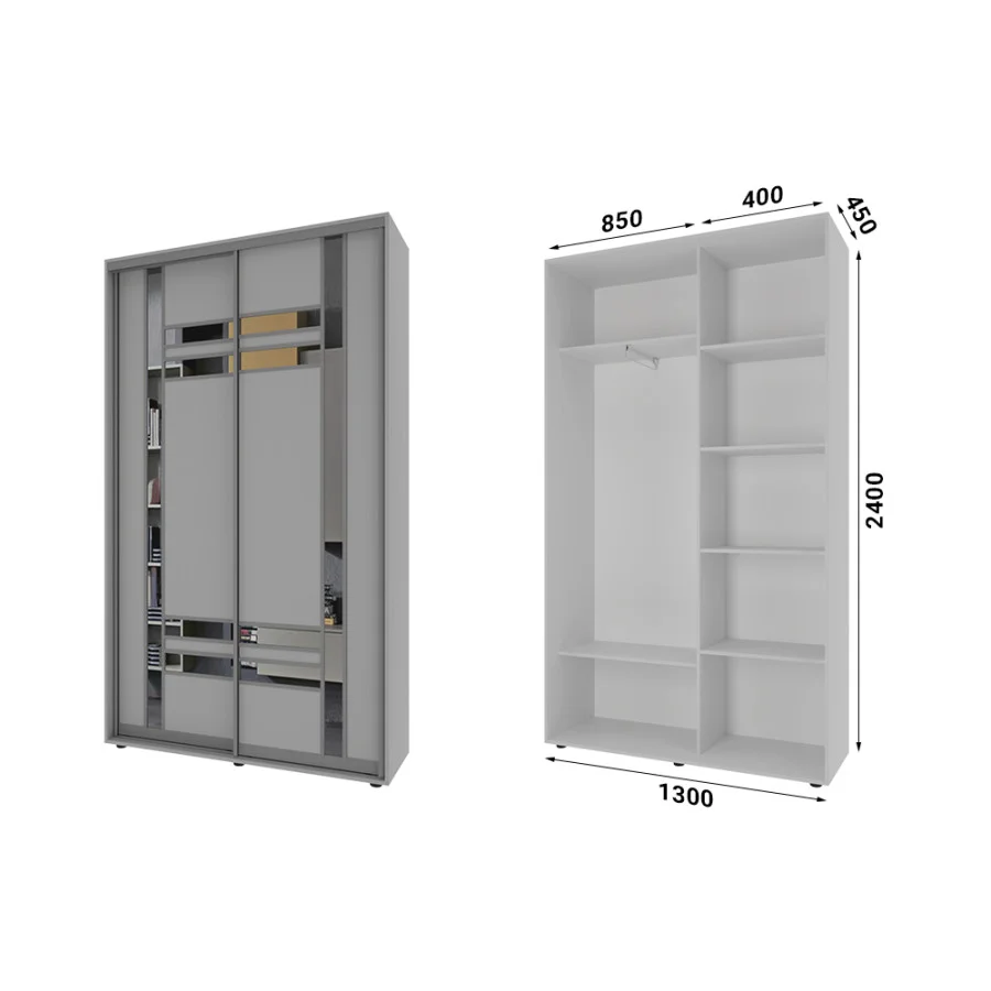 Sliding wardrobe 2 doors combined facade Classic-1130x240x45 color White wood order