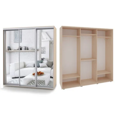 Sliding wardrobe 3 doors Mirror/Mirror/Mirror Classic-2 210x200x45 color Milky Oak