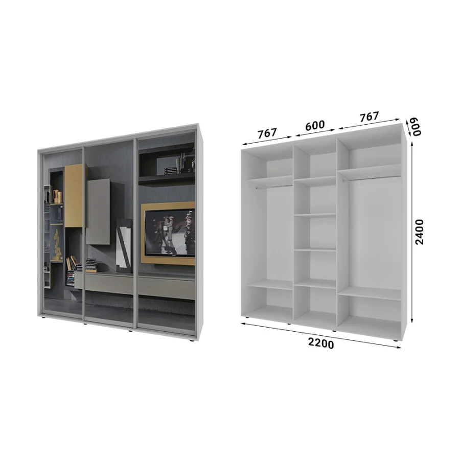 Sliding wardrobe 3 doors Mirror Classic-1220x240x60 color White wood order