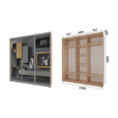 Sliding wardrobe 3 doors Mirror Classic-1220x240x60 color Milky Oak