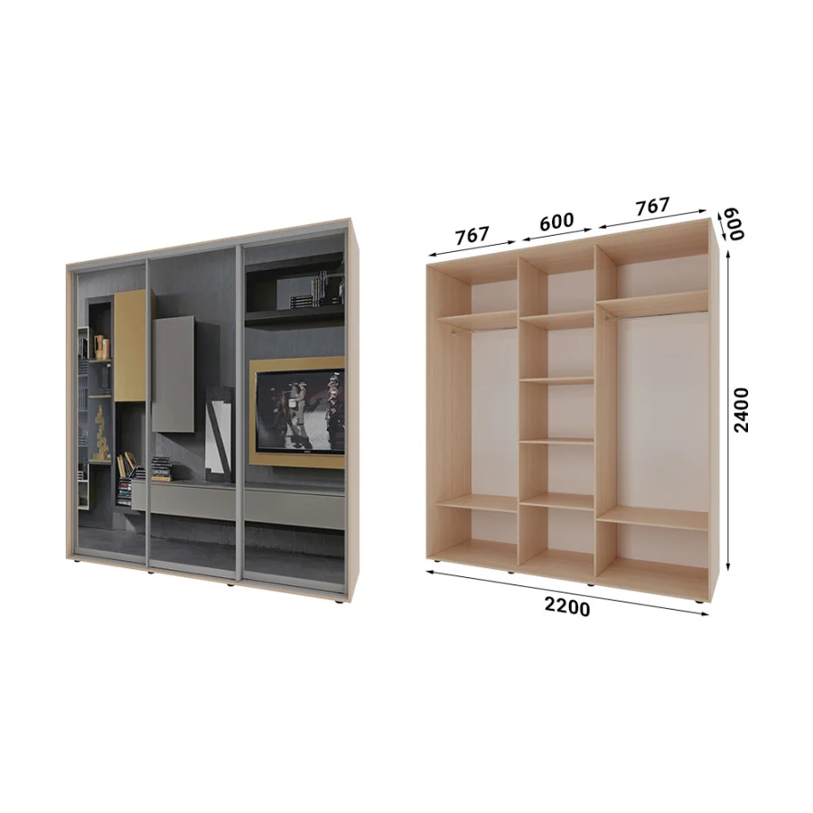 Sliding wardrobe 3 doors Mirror Classic-1220x240x60 color Milky Oak order