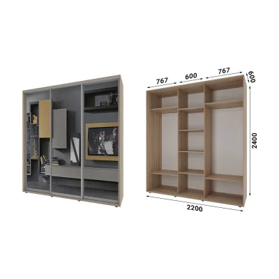 Sliding wardrobe 3 doors Mirror Classic-1220x240x60 color Sonoma Oak