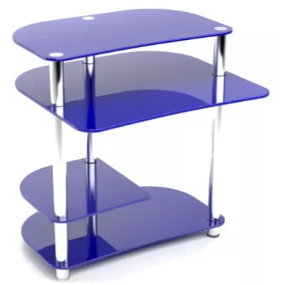 Tempered glass computer desk P-3, blue